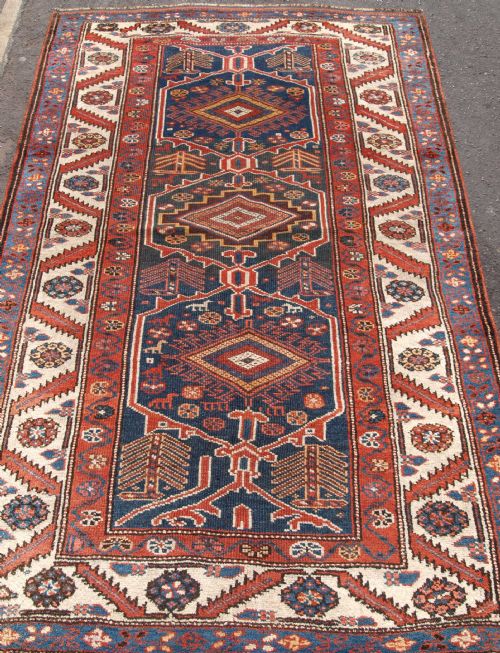 Antique Kurdish Rug, Triple Medallion, Good Design & Colour, Circa 1900
