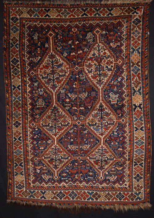Antique South West Persian Khamseh Tribal Rug, Small Size with Birds, Circa 1900
