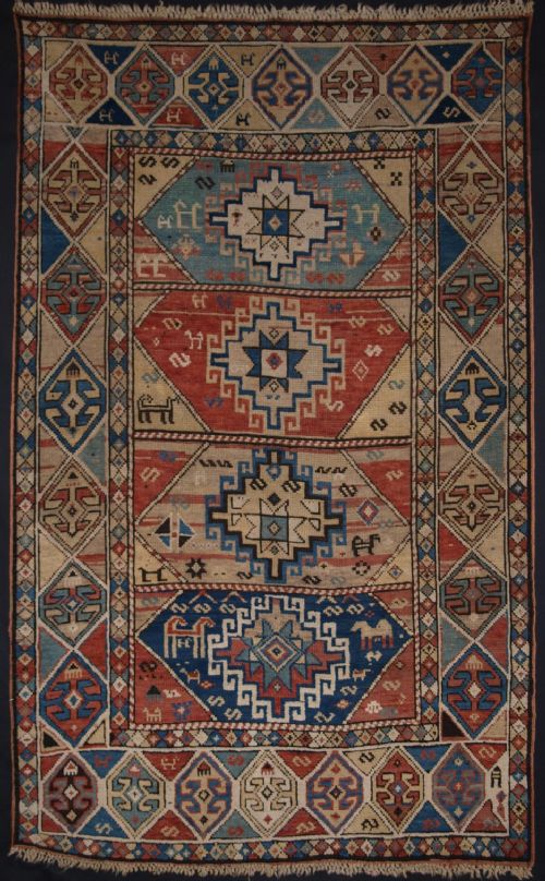 Antique Caucasian Kazak Rug with Faded Soft Colours, Small Size, 2nd Half 19th Cent