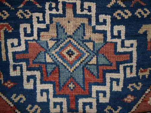 fig 1. ANTIQUE CAUCASIAN KAZAK RUG WITH FADED SOFT COLOURS, SMALL SIZE, 2nd HALF 19TH CENT