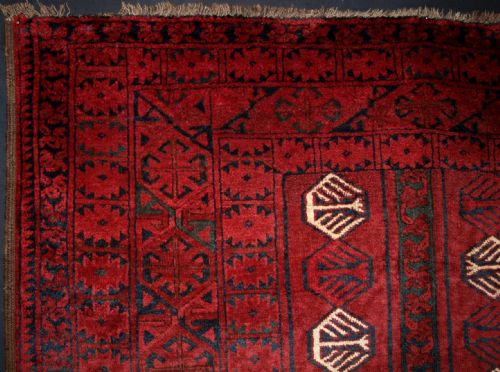 fig 1. ANTIQUE AFGHAN RUG OF RARE ERSARI TURKMEN DESIGN, SUPERB COLOUR, CIRCA 1900-20