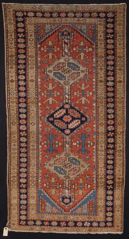 Antique Persian Heriz Rug of Unusual Small Size, Very Soft Colours, Circa 1900.