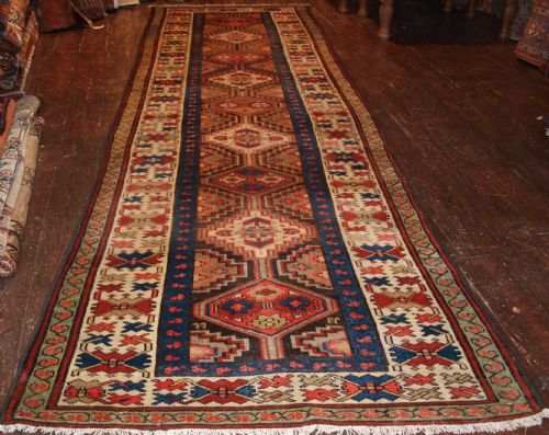 Antique Kurdish Runner, Good Large Size, Great Border, Circa 1900