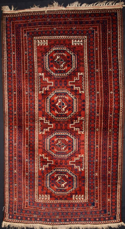 Antique Baluch Rug, Turkmen Gul Design, Fine Weave, Great Colour, Circa 1900