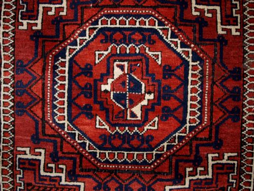 fig 1. ANTIQUE BALUCH RUG, TURKMEN GUL DESIGN, FINE WEAVE, GREAT COLOUR, CIRCA 1900