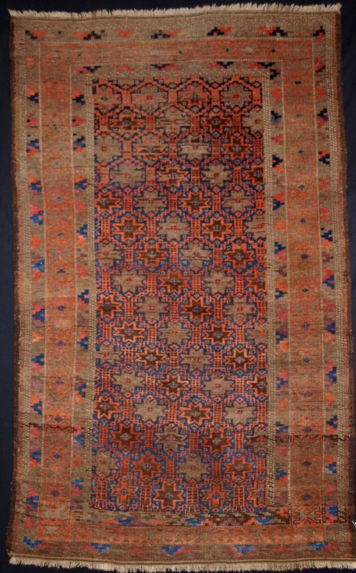 Antique Baluch Rug, Eight Pointed Star and Lattice Design, Circa 1900