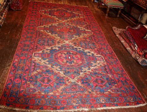 Old Caucasian Soumak Rug, Traditional Design, Some Heavy Wear, Circa 1920.