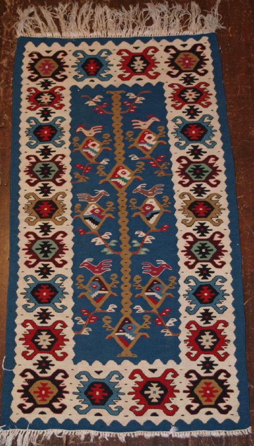 Old Turkish Kilim of Small Size, Great Colour with Birds, Circa 1950