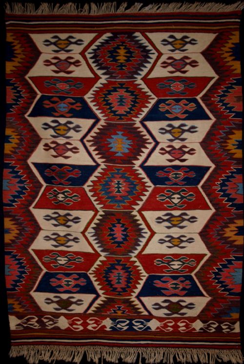 Old Turkish Konya Region Kilim of Small Size with Classic Design, Circa 1960
