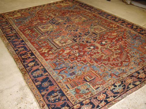 Antique Heriz Carpet with Traditional Medallion Design, Soft Colours, Circa 1900