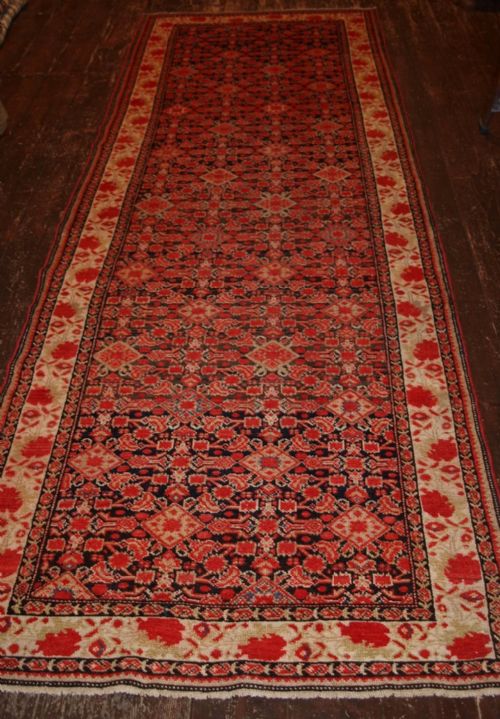 Antique Malayer Runner, Fine Weave, Good Red, Traditional Design. Circa 1920