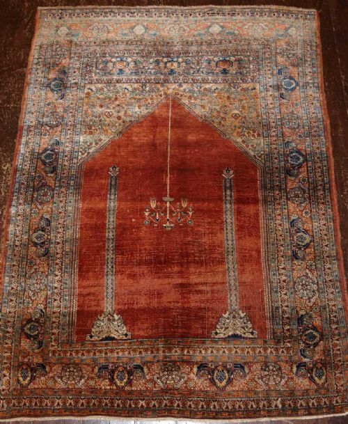 Antique Turkish Silk Prayer Rug, Ottoman Transylvanian Design, Late 19th Cent 
