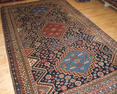 Antique Luri Carpet, Three Medallions, Field of Stars & Tribal Design, Circa 1900