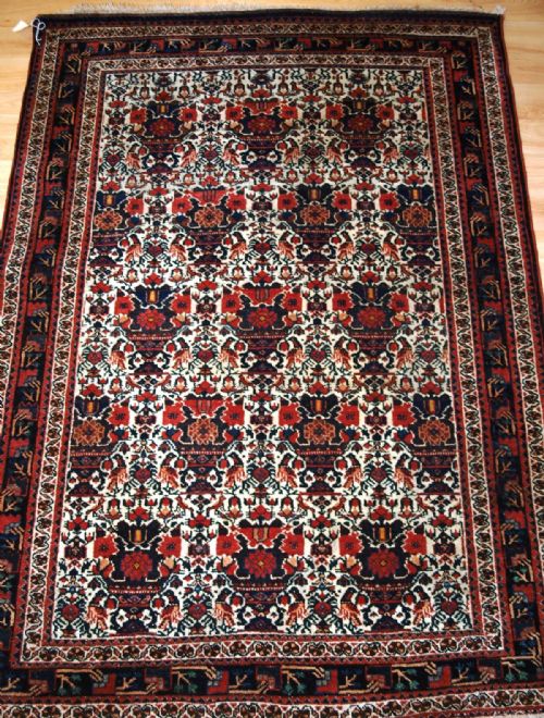 Antique Abedeh Rug, Ivory Ground with Vase & Peacock Design, Circa 1900/20