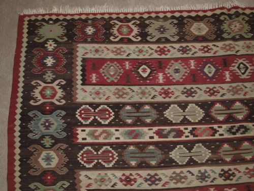fig 1. OLD TURKISH SHARKOY KILIM, STRIPED DESIGN, GREAT COLOUR, ABOUT 60 YEARS OLD