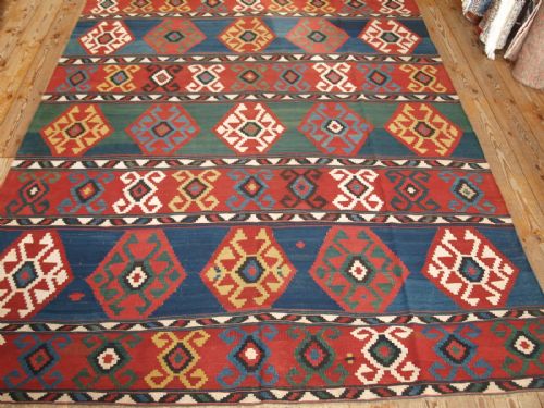 Antique South Caucasian Shirvan Kilim, Outstanding Colours, 4th Quarter 19th Cent