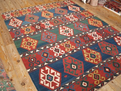 fig 1. ANTIQUE SOUTH CAUCASIAN SHIRVAN KILIM, OUTSTANDING COLOURS, 4TH QUARTER 19TH CENT