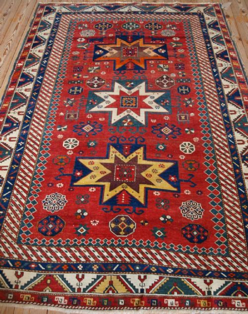 Antique Caucasian Star Kazak Rug, Rare & Unusual Design, Late 19th Century