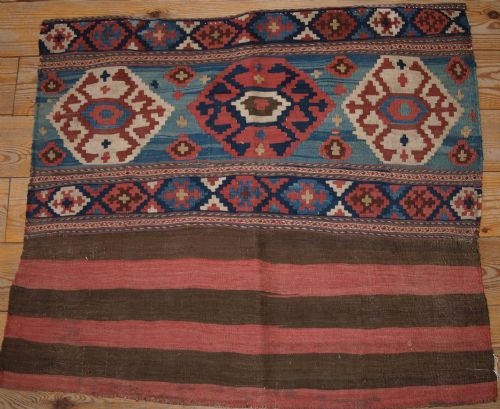 Antique Caucasian Mafrash Panel 2, Wonderful Blues, Bold Design, 4th Quarter 19th Cent