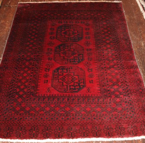 Old Afghan Village Rug, Traditional Design, Superb Red Colour, About 60 Years Old