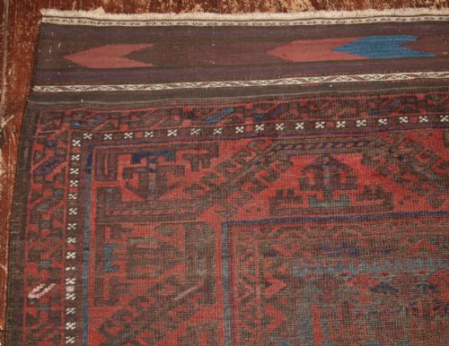 fig 1. ANTIQUE TIMURI BALUCH RUG WITH SHRUB DESIGN, GREAT LOOK BUT WORN, 4TH Q 19TH CENT.