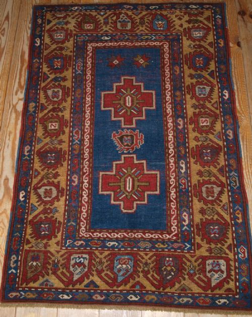 Antique Caucasian Rug of Small Size, Unusual Design, Late 19th Cent