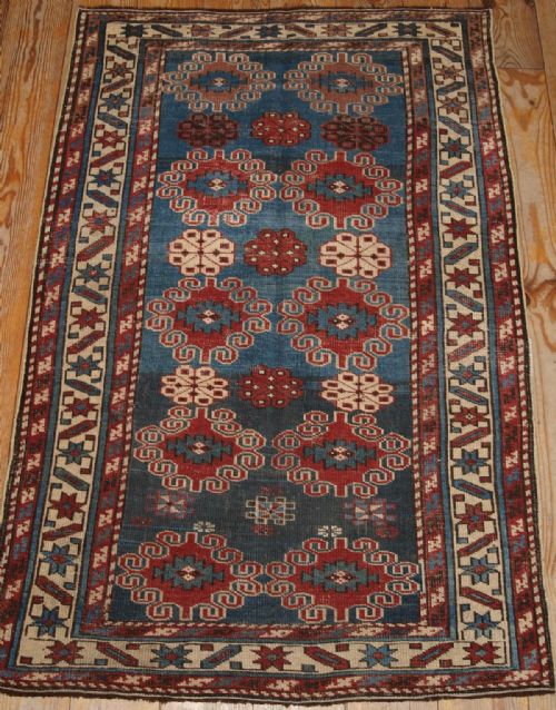 Antique Caucasian Shirvan Rug, Small Size, Blue Ground, Late 19th Cent