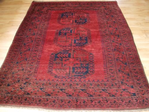Old Afghan Village Rug, Traditional 3 Gul Design, Good Colour, Circa 1920