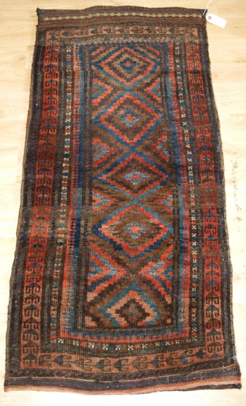 Antique Afghan Baluch Grain Bag ‘Balisht’ with Stripped Plain Weave Back, Circa 1900