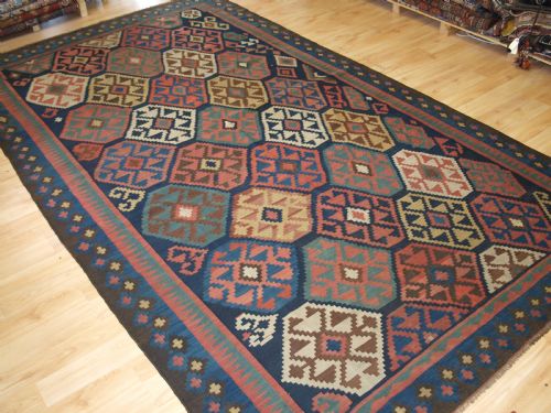 Antique Varamin Kilim of Outstanding Bold Graphic Design, Circa 1900