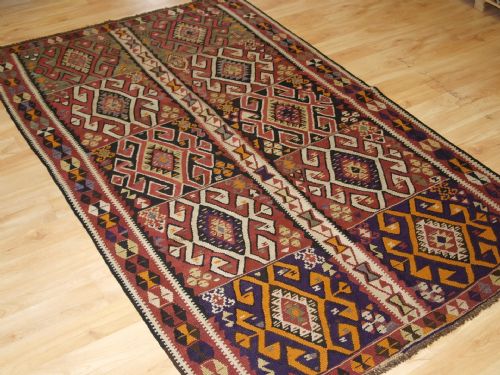 Old Turkish Kars Kilim with Traditional Village Design, Circa 1930