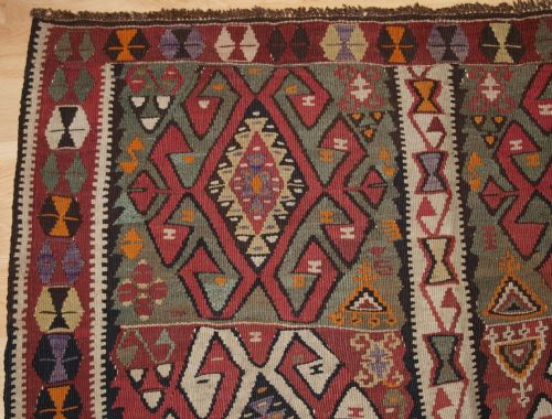 fig 1. OLD TURKISH KARS KILIM WITH TRADITIONAL VILLAGE DESIGN, CIRCA 1930