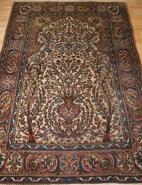 Antique Isfahan Prayer Rug of Floral Vase Design, One of a Pair (2), Circa 1900