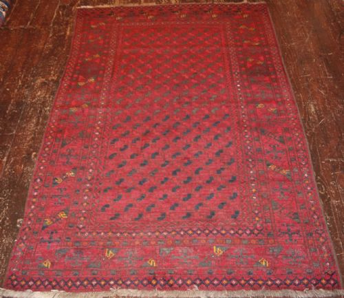 Old Afghan Rug of Turkmen Design, Fine Weave, Glossy Wool, Circa 1920