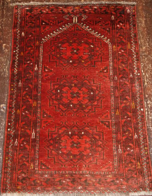 Old Afghan Prayer Rug with Rams Horn Mihrab, About 60 Years Old