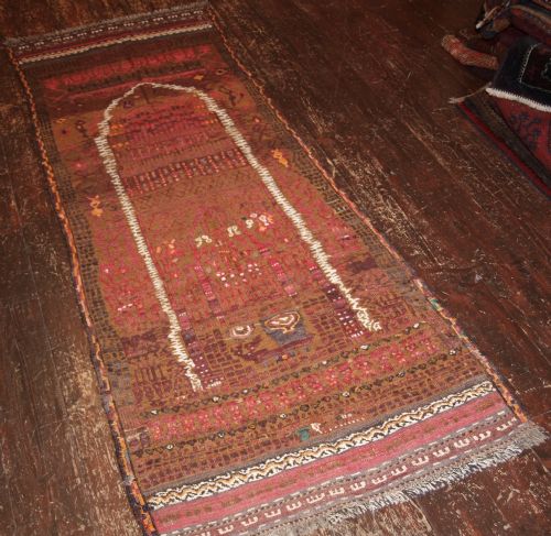 Old Afghan Prayer Kilim with a Superb Abstract Design, About 50 Years Old.