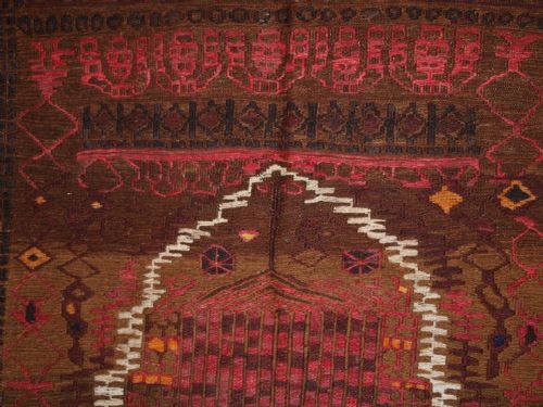fig 1. OLD AFGHAN PRAYER KILIM WITH A SUPERB ABSTRACT DESIGN, ABOUT 50 YEARS OLD.
