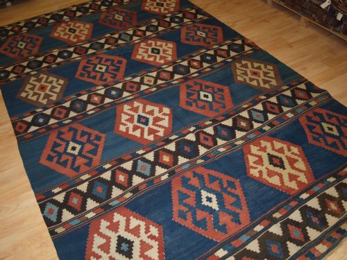 Antique South Caucasian Shirvan Kilim, Superb Colour and Design. Circa 1880.