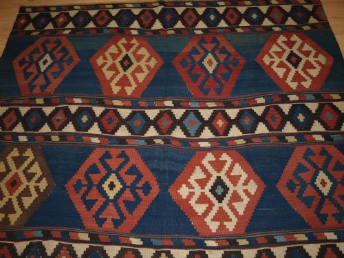 fig 1. ANTIQUE SOUTH CAUCASIAN SHIRVAN KILIM, SUPERB COLOUR AND DESIGN. CIRCA 1880.