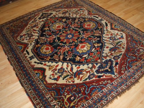 Outstanding Tribal Khamseh Rug, Rare Design, Great Colour. Circa 1870.
