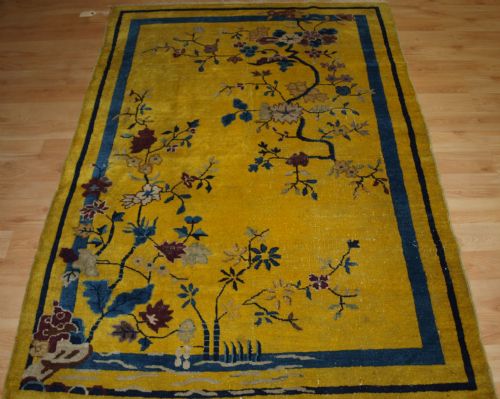 Antique Yellow Ground Chinese Peking Rug, Traditional Design, Circa 1900.