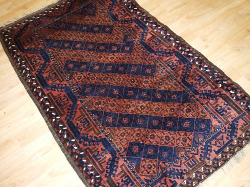 Antique Persian Baluch Rug, Diamond Lattice Design, Great Condition, Circa 1900.