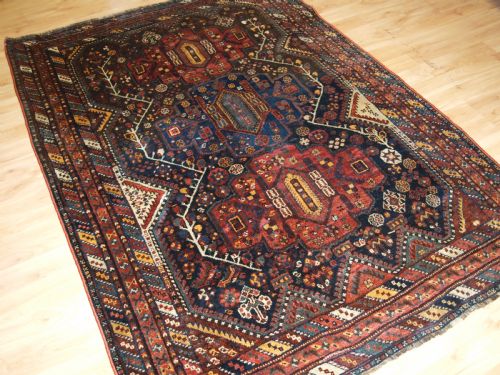 Antique South West Persian Khamseh Rug, Triple Medallion, Great Condition. Circa 1900/20.