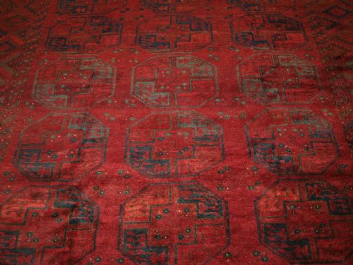 fig 1. OLD AFGHAN TURKMEN VILLAGE CARPET, VERY RUSTIC LOOK, GREAT COLOURS, CIRCA 1920.