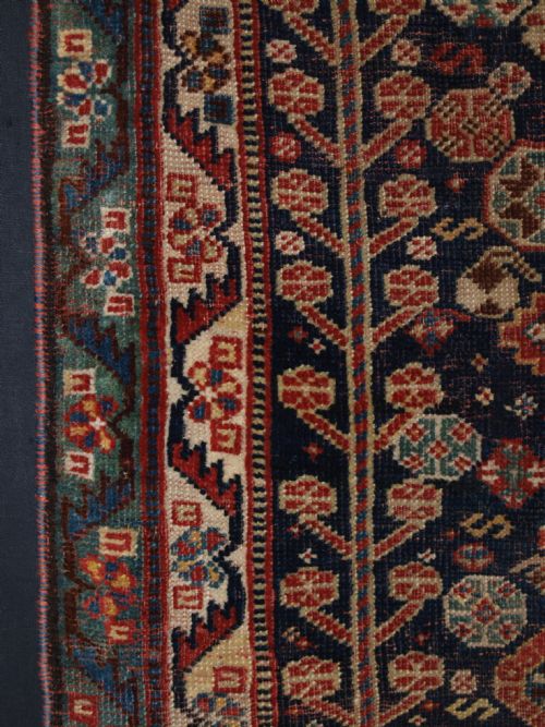 fig 2. ANTIQUE SOUTH WEST PERSIAN QASHQAI RUG, OUTSTANDING EXAMPLE, TWO LARGE PEACOCKS, CIRCA 1870.