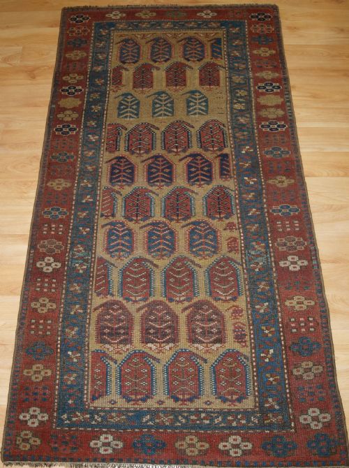 Antique Kurdish Rug with Large Boteh Design, Soft Colours, Circa 1900.