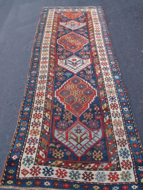 Antique South Caucasian Gendje Runner, Outstanding Design and Great Colours, Circa 1900.