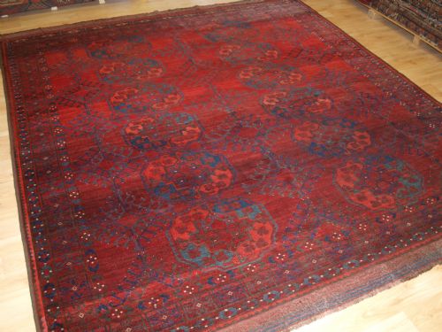 Antique Ersari Turkmen Main Carpet, Small Square Size, Outstanding Colour, Circa 1870.
