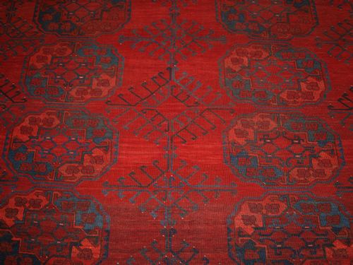 fig 1. ANTIQUE ERSARI TURKMEN MAIN CARPET, SMALL SQUARE SIZE, OUTSTANDING COLOUR, CIRCA 1870.
