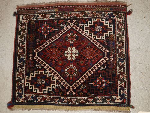 Antique Persian Tribal Qashqai Bag Face, Latch Hook Medallion, Great Colours, Circa 1900